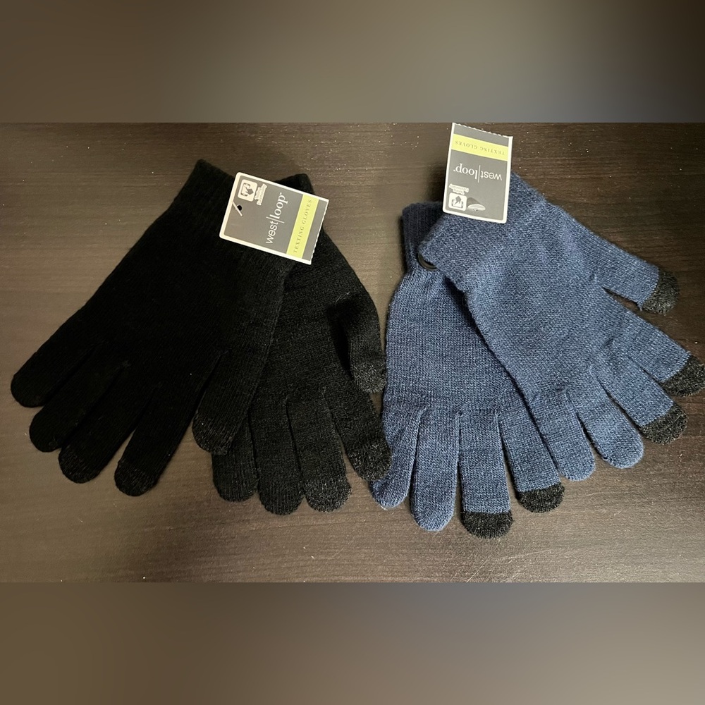 Westloop Blue & Black Knit Gloves Texting Gloves 2 Pair of Adult - One Size